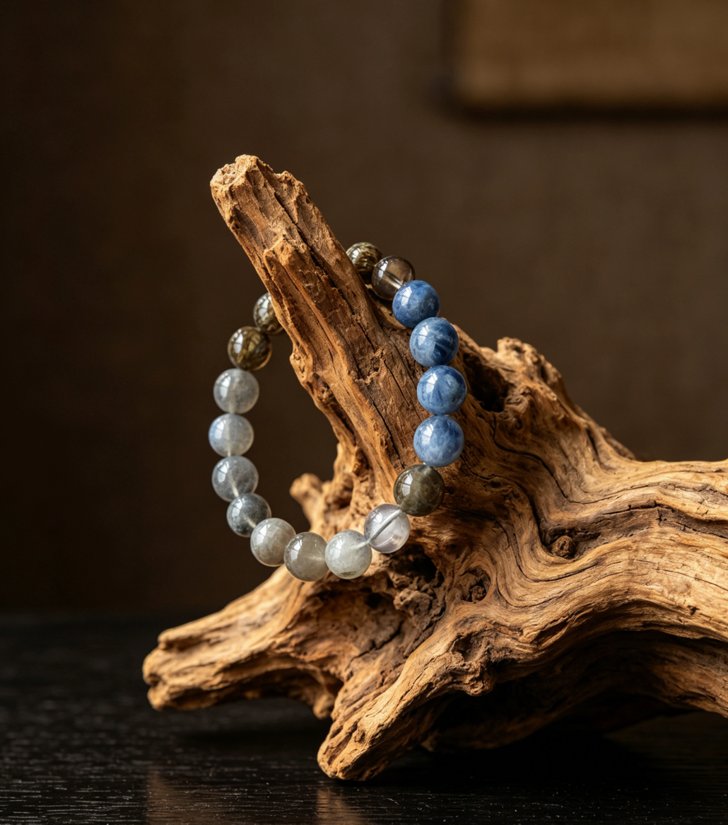 Kyanite × Green Rutilated Quartz × Grey Moonstone Bracelet